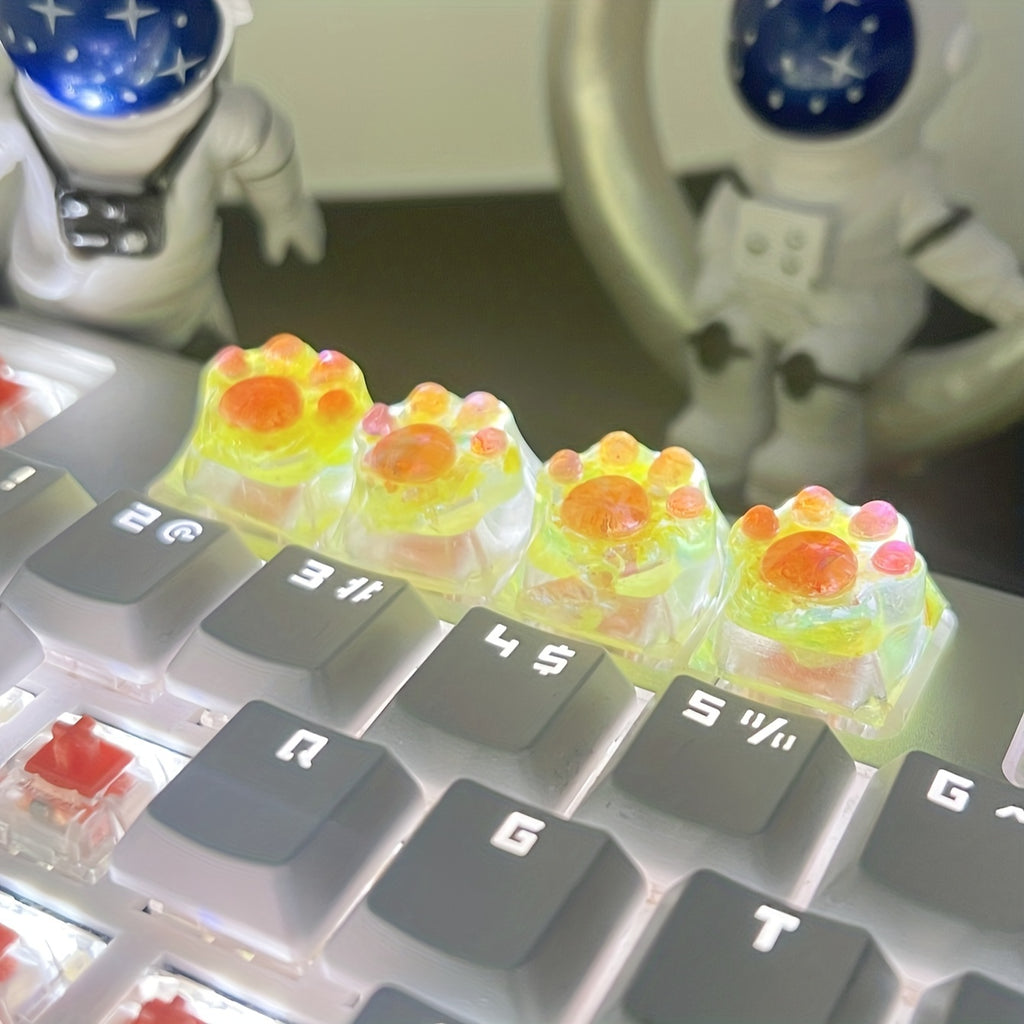 Upgrade Your Keyboard with These Adorable Transparent Cat Paw Keycaps - 4pcs DIY Set!