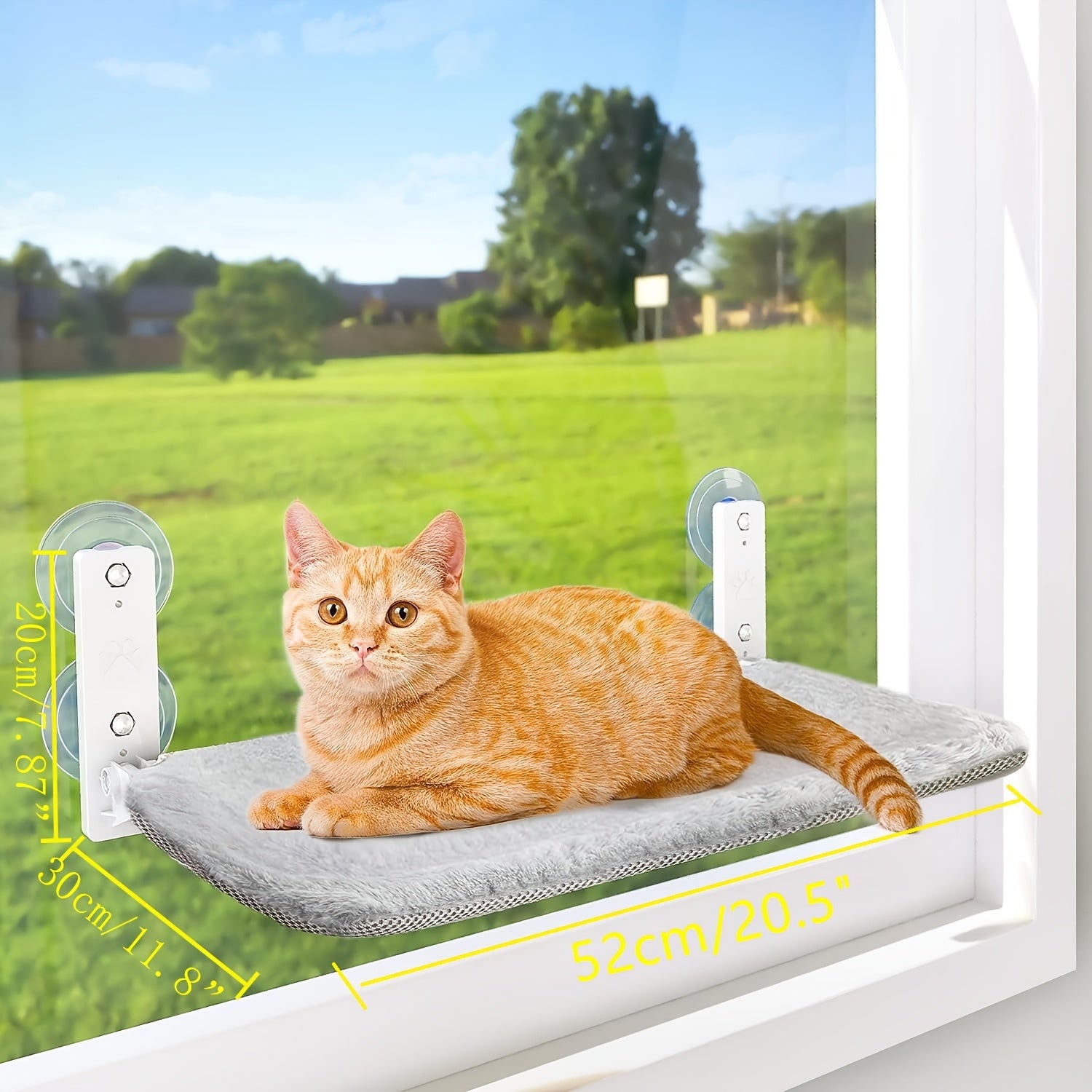 [Gray Cat Window Perch] Foldable Gray Cat Window Perch Hammock with Iron Frame and Strong Suction Cups, Indoor Cat Bed Seat