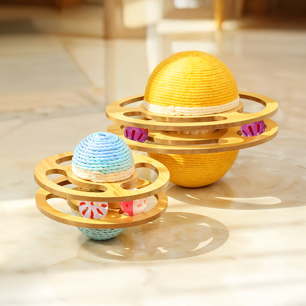 Cat Scratching Ball Toy Kitten Interactive Toy with Ball Track, Sisal Protecting Furniture Stylish Look Double Sides Use Pet Teasing Gadget Ball for Indoor Home