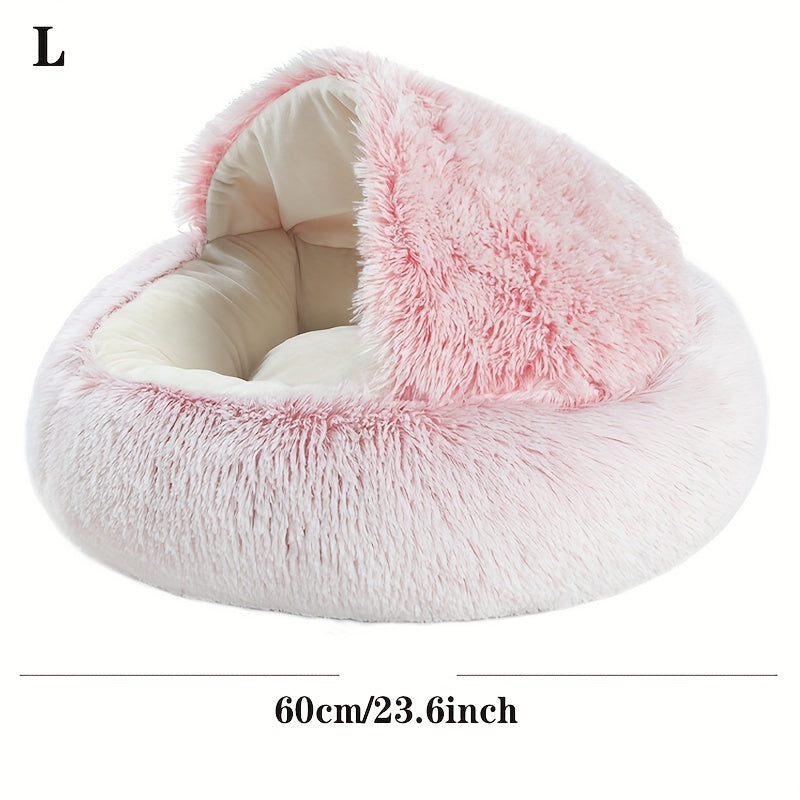 1pc Luxury Round Plush Hooded Pet Bed - Ultra-Soft & Cozy, Calming Anti-Anxiety Nest for Cats & Small Dogs - Perfect Indoor Haven for Restful Sleep