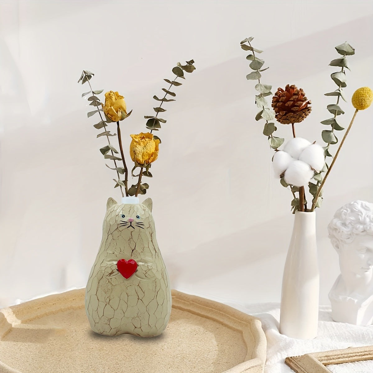 1pc Adorable Cat-Shaped Resin Vase with Red Heart - Perfect for Valentine's Day & Wedding Decor, Ideal for Hydroponic Plants & Flower Arrangements, Versatile Indoor Planter for Home Garden Enthusiasts, Flower Vase