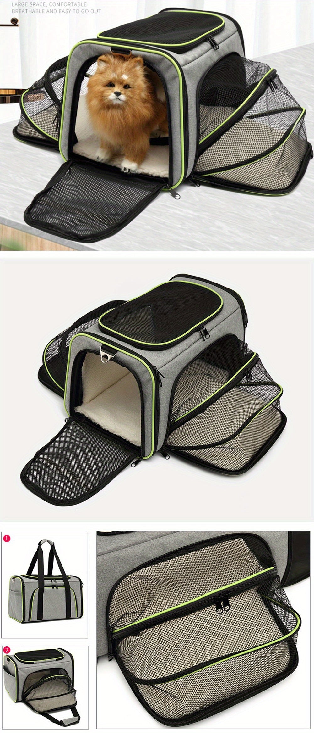 Breathable Portable Pet Carrier Bag With Safety Zippers For Outgoing And Traveling Cats And Dogs