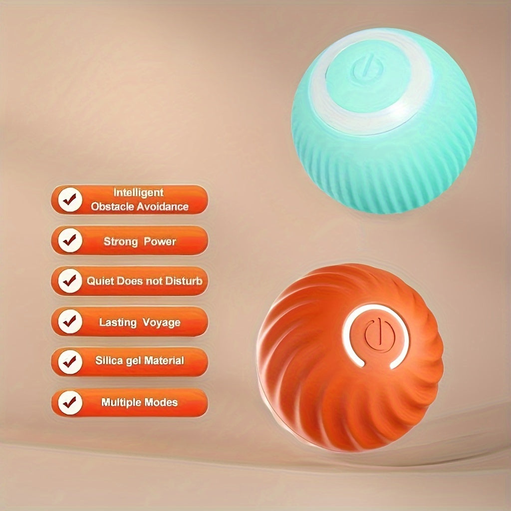 1PC/2PCS Smart Interactive Pet Toy Combo with Automatic Rolling and Bouncing Ball - Stripe Pattern Silicone Cat Toys, USB Rechargeable, Obstacle Avoidance, Quiet Operation, Suitable for Small Dogs and Cats Under 9.07KG