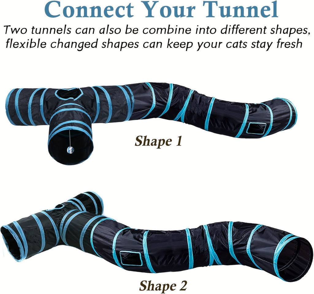 Large Collapsible Cat Tunnel with Play Ball & Interactive Peek Holes - Multi-Level Tunnel System for Indoor Cats, Kittens, Small Dogs - Heavy-Duty Tube with Blue Piping, Portable Hideout for Play & (Easy Assembly