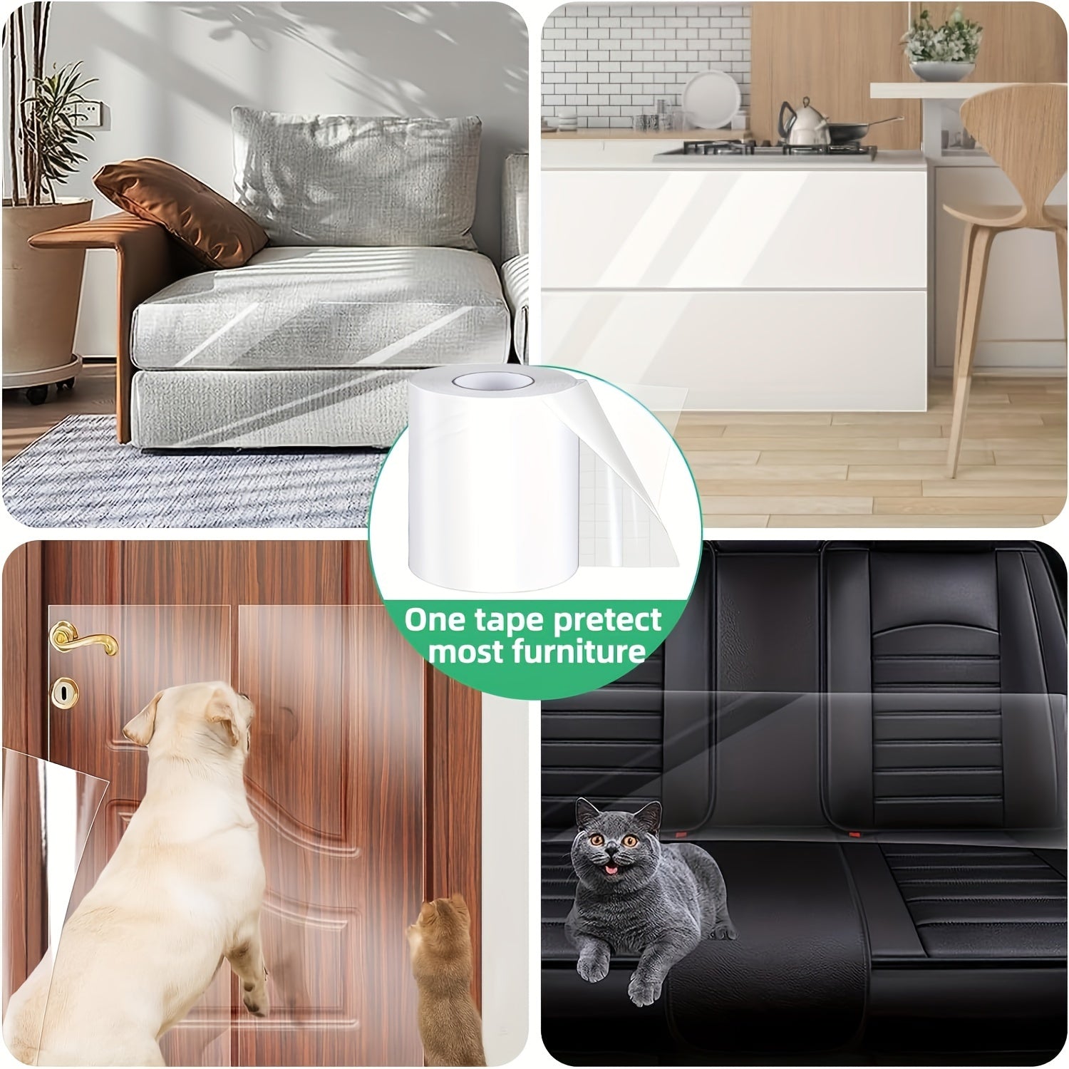 1 Roll of Premium Cat Training Tape - Durable Furniture Protector, Scratch Guard for Couch, Door, and Cat Furniture - Easy to Use, Removable, and Reusable Adhesive