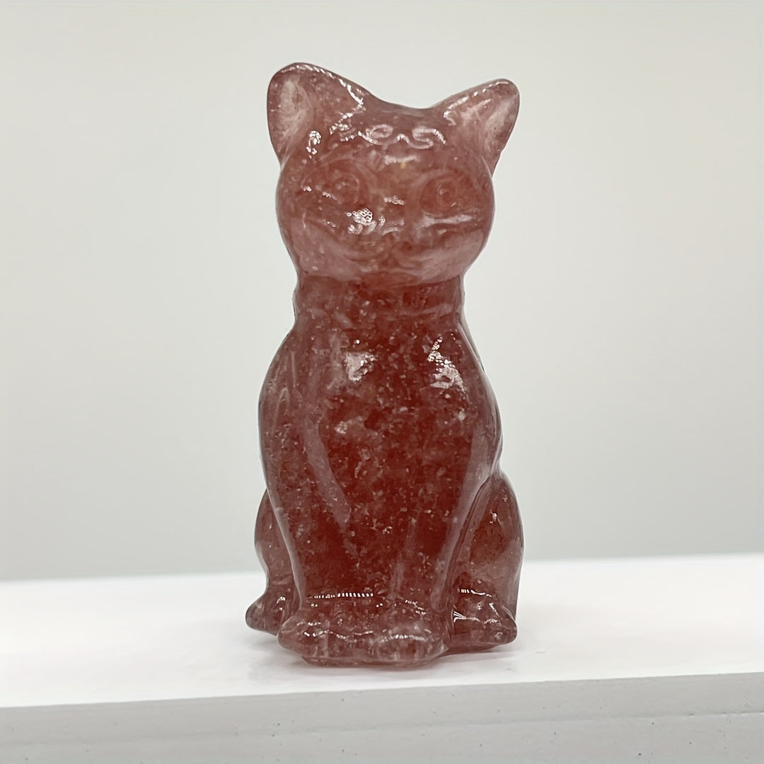 1Pc Exquisite Natural Crystal Whimsical Cat Figurine - Jewelry Accessories for Home Decoration - Unique Gift Idea with Cute Design and Sparkling Appearance