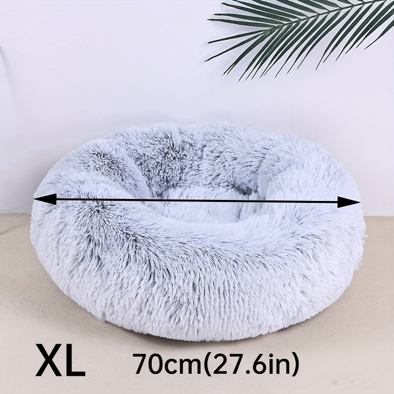 1pc Round Plush Gradient Color Calming Cat Bed, Machine Washable, Four Seasons Warm Comfortable Soft Nest, Suitable for Small and Medium Dogs and Cats, Pet Bed