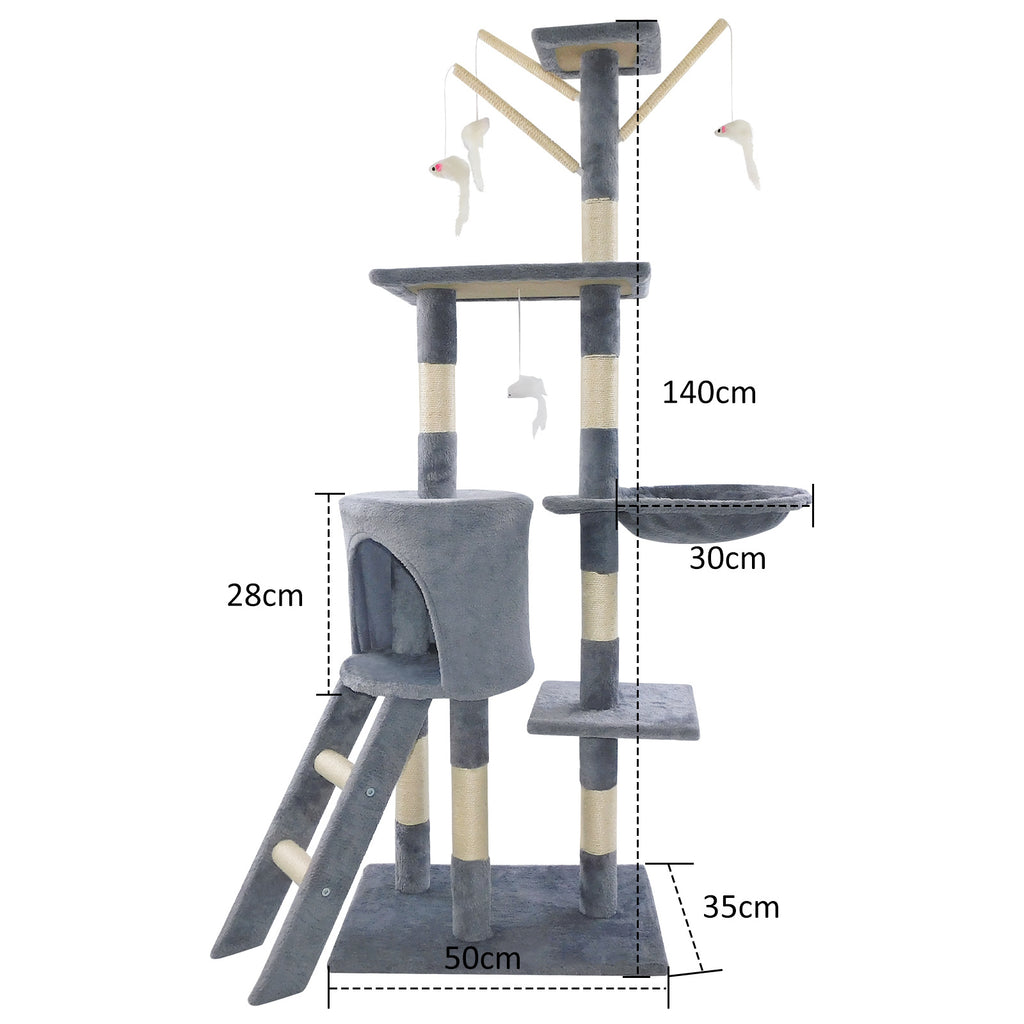 Cat Tree Kitten Scratching Post Activity Centre Cats Climbing Tower 140cm with Heavy Duty Sisal Cozy Condo for Indoor Cats Play and Rest