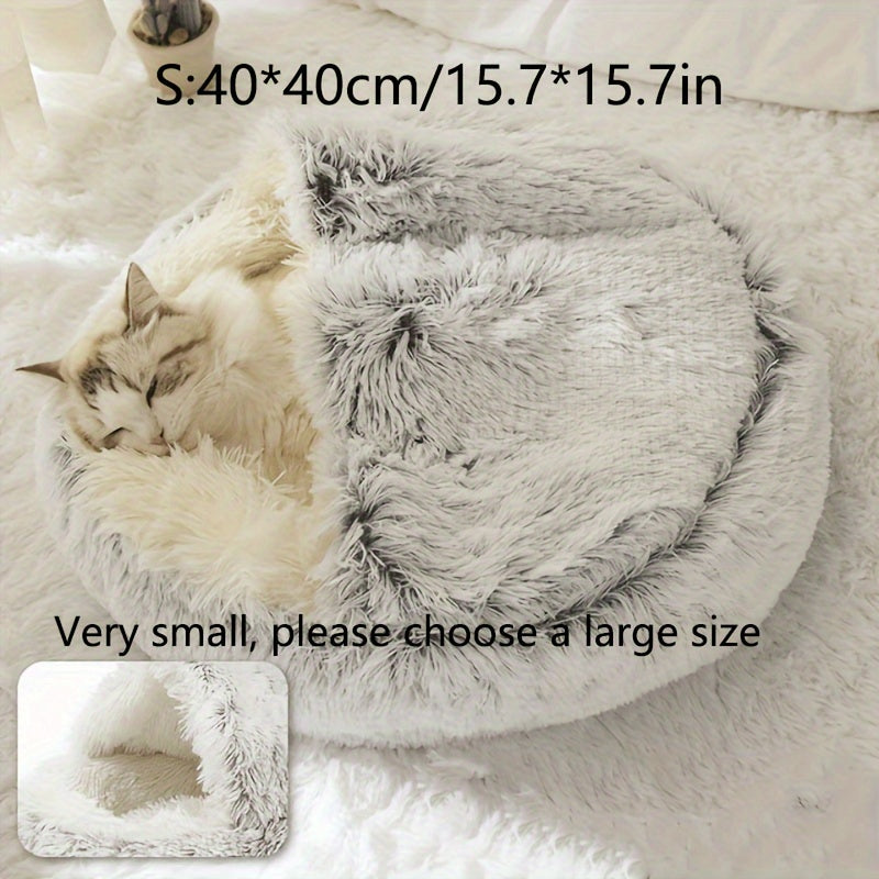 Luxurious Plush Hooded Donut Pet Bed for Cats & Small Dogs - Cozy, Warm, Non-Slip Bottom, Easy to Clean, Perfect for Winter Comfort