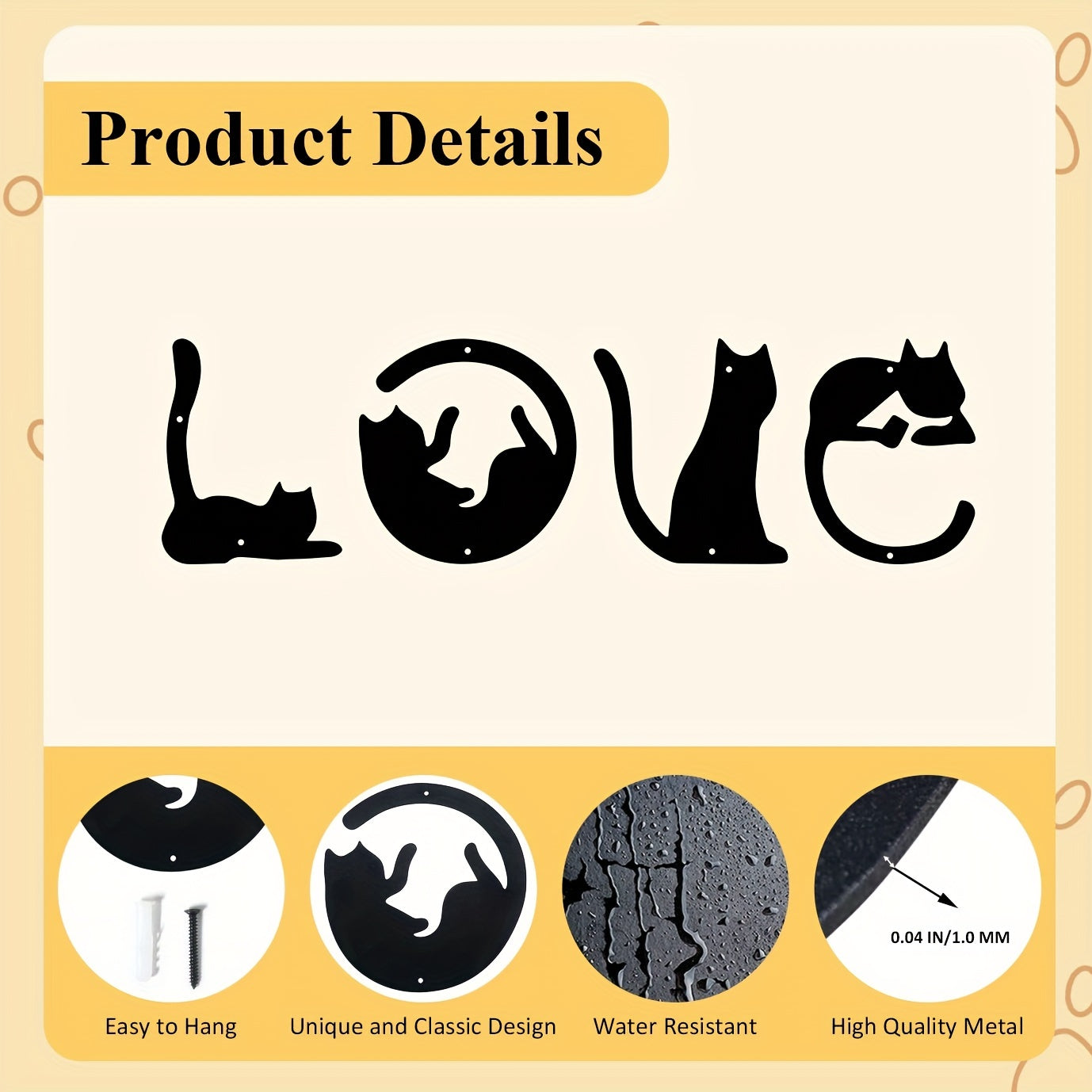 4pcs/set Cute Cat Metal Wall Decor, Abstract Home Wall Art For Bedroom, Living Room, Bathroom, Kitchen Wall Decor (Black), Halloween Room Decor Gothic, Valentine's Day Decor, Valentine's Day