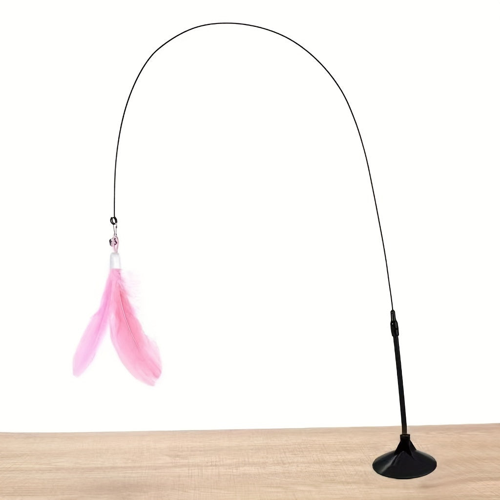 Interactive Feather Teaser Cat Toy 1pc - Bell & Suction Cup, Durable Play Stick for Feline Fun and Exercise