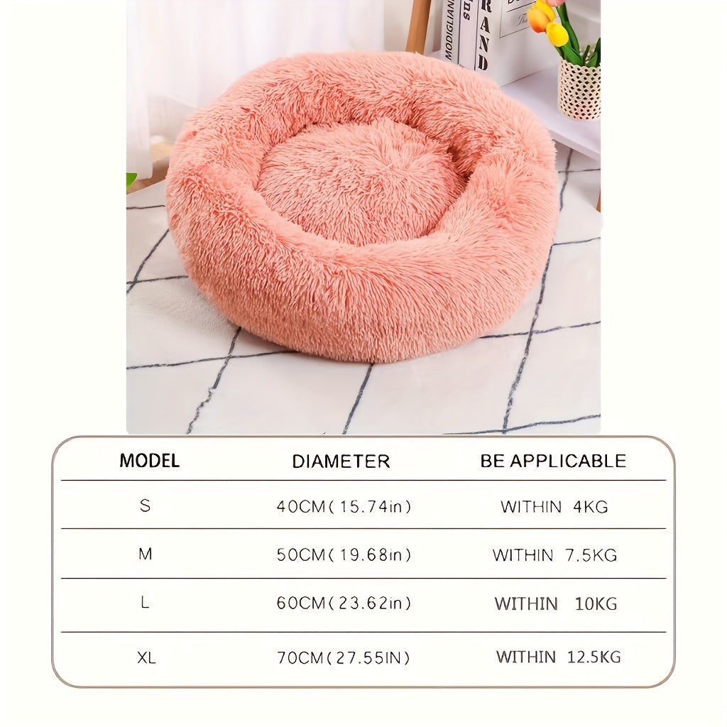 Ultra-Soft Winter Cat Bed - Cozy Round Nest for Deep Sleep - Premium Long Plush Cat Cushion - Calming Comfy Haven for Cats