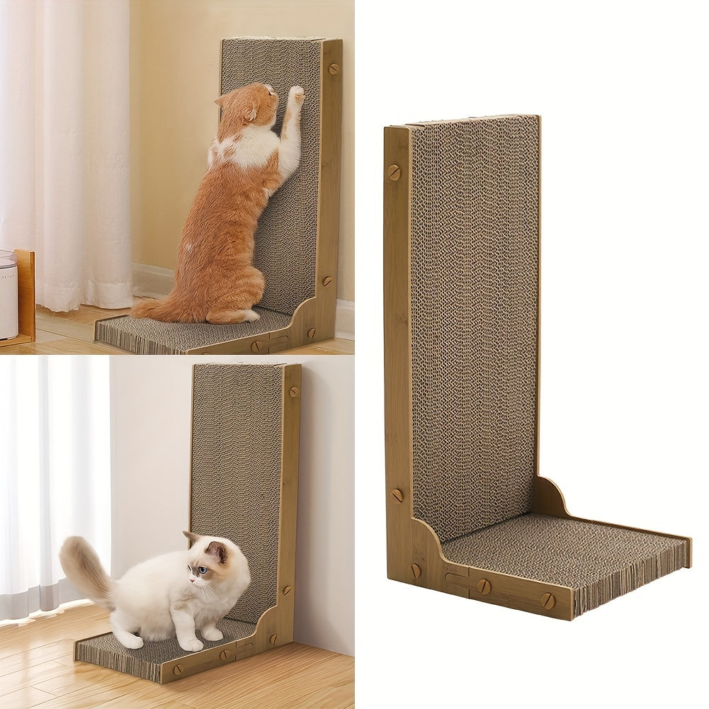 Large L-Shaped Durable Cardboard Scratching Pad For Cats - Replaceable Cat Claw Scratcher With Stand - Interactive Scratching Post Toy For Feline Play And Scratch