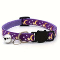 Stylish Adjustable Breakaway Cat Collar with Bell - Polyester Geometric Moon Star Pattern Necklace - Durable, Comfortable, and Safe for Your Feline Friend