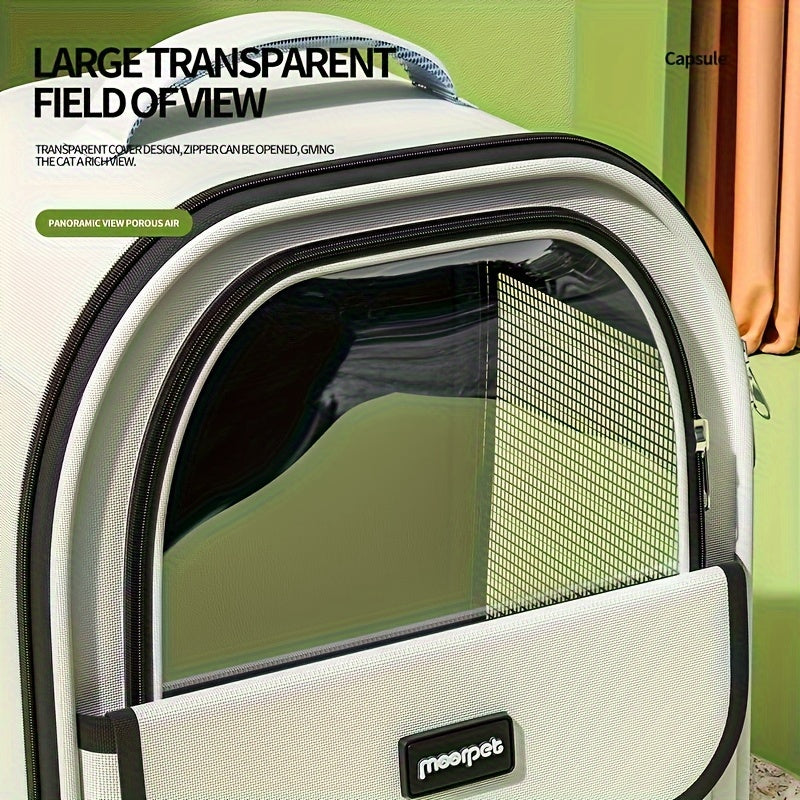 Large Capacity Transparent Pet Carrier Backpack for Cats & Dogs - Breathable Oxford Cloth, Portable Space Capsule Design with Zip Closure, Ideal for Travel & Outdoor Use