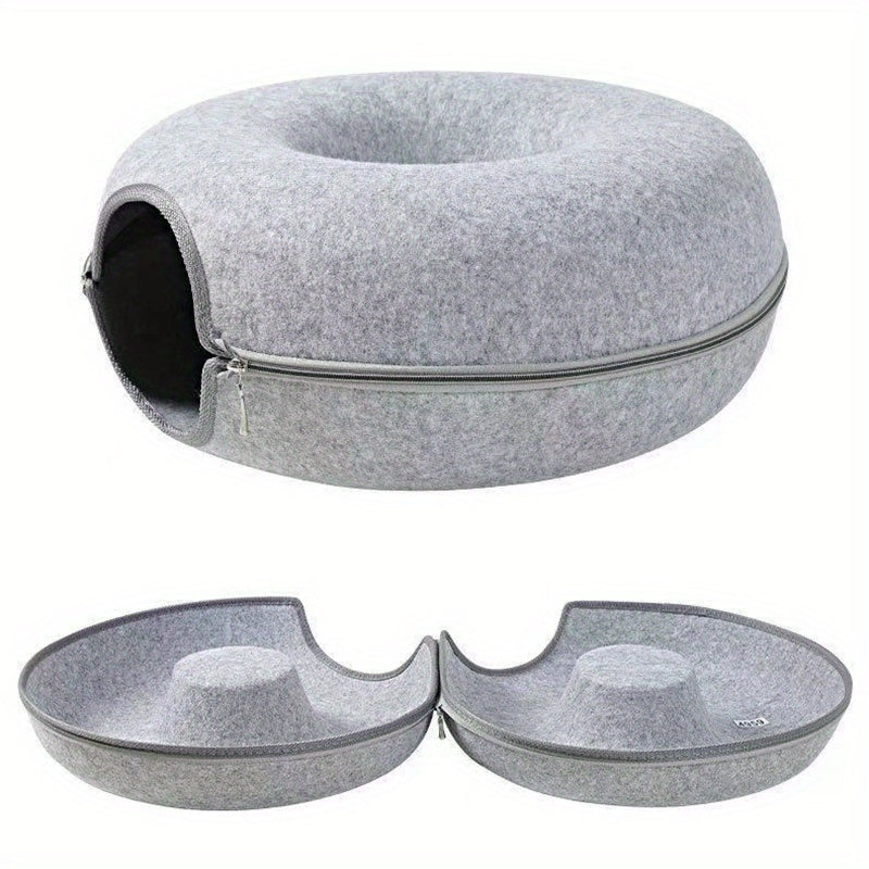 Cat Cave for Multiple Cats & Large Cats, Cat Caves for Indoor Cats, Cat Tunnel Bed, Scratch Detachable & Washable Large Donut Cat Bed