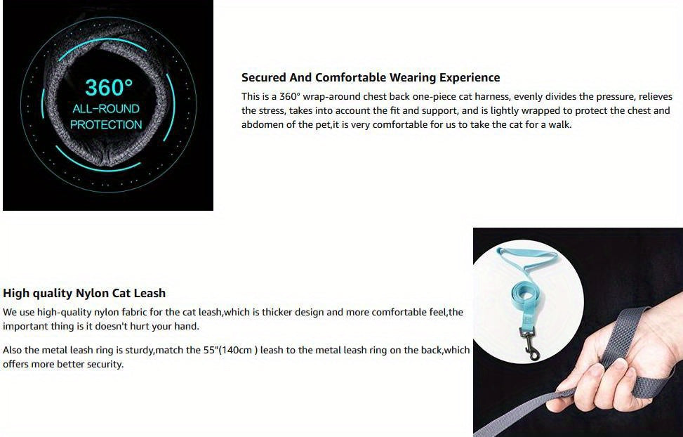 Escape-Proof Cat Harness and Leash Set - Soft Adjustable Vest Harness for Small and Medium Cats - Easy Control for Puppies - Cationic Fabric for Comfort and Durability - Perfect for Safe and Enjoyable Walks