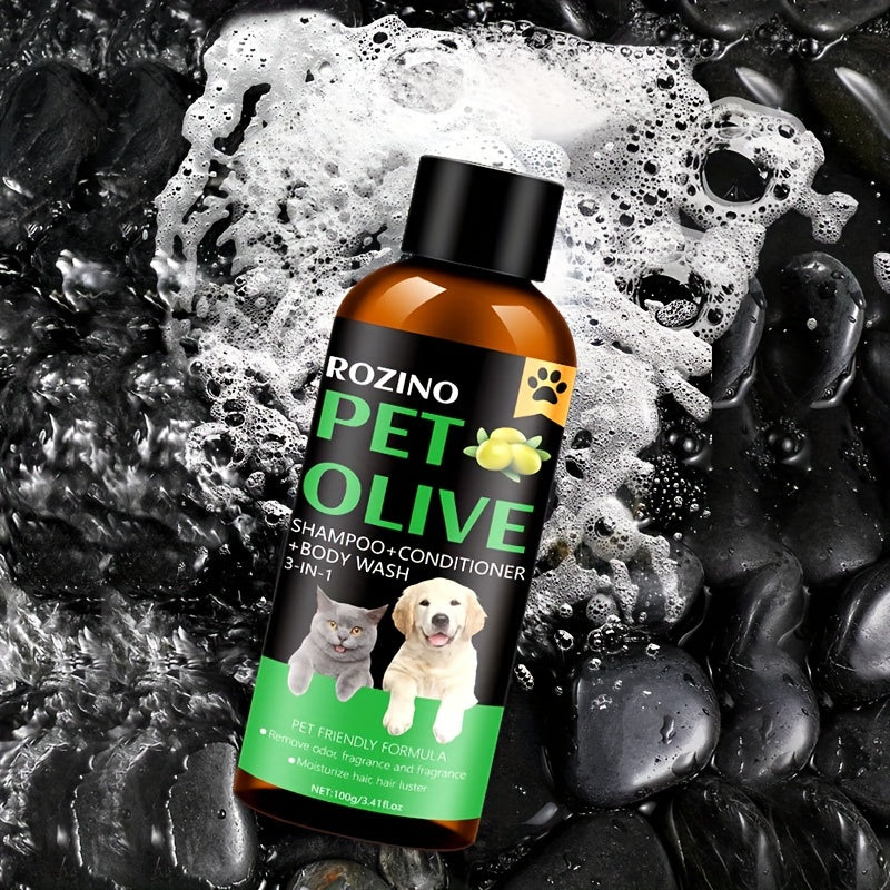 Natural Olive Essence Pet 3-in-1 Shampoo, Hair Care And Bath Gel, Mild And Clean, Soothe The Skin, Make The Fur Shiny, Safe And Healthy, Common For Cats And Dogs