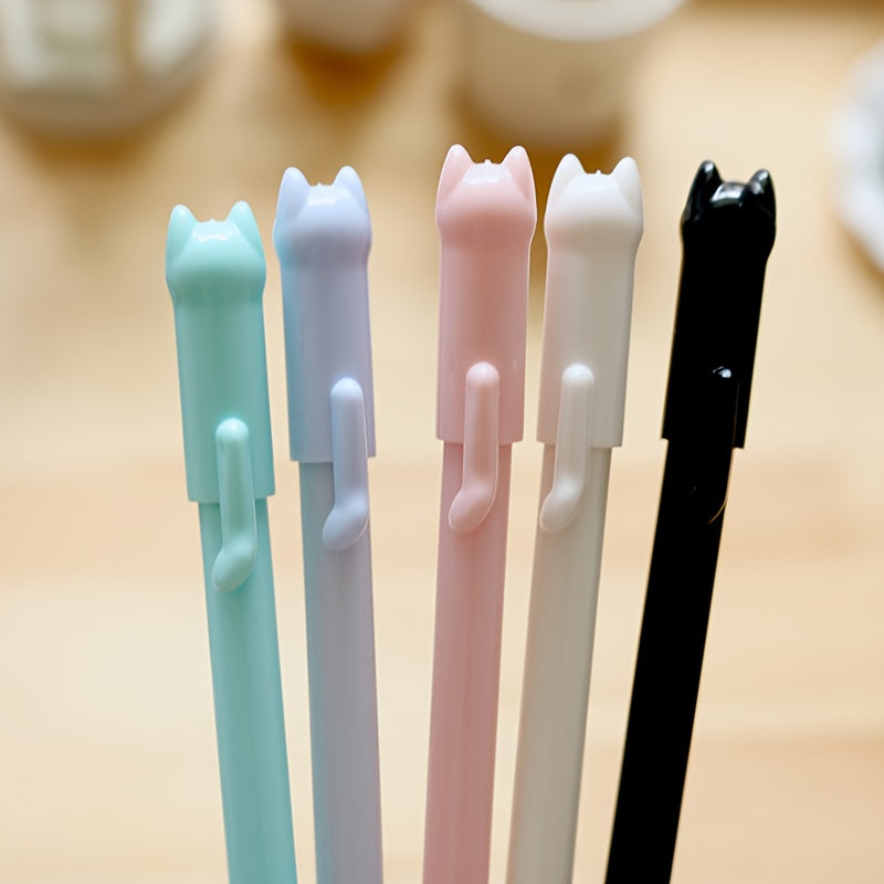 6pcs Whimsical Cartoon Meow Cat Gel Ink Rollerball Pens - Vibrant Black Water-Based Signature Pens for Students and Stationery Enthusiasts - Cute Wagging Tail Design and Smooth Writing Experience
