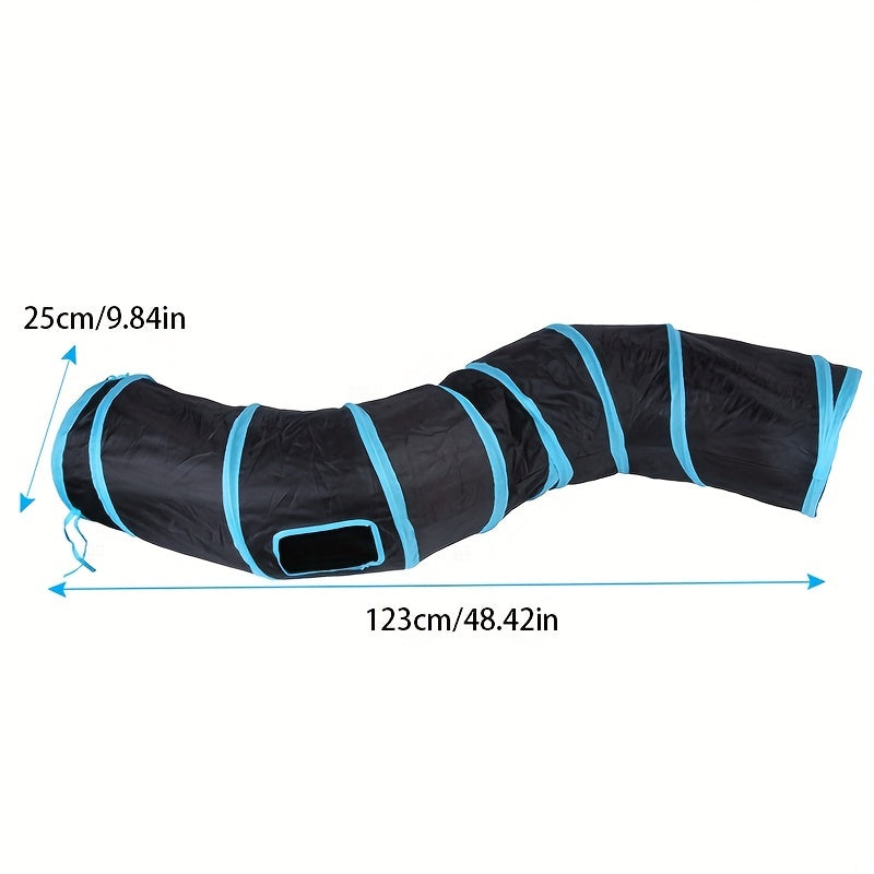 Large Collapsible Cat Tunnel with Play Ball & Interactive Peek Holes - Multi-Level Tunnel System for Indoor Cats, Kittens, Small Dogs - Heavy-Duty Tube with Blue Piping, Portable Hideout for Play & (Easy Assembly