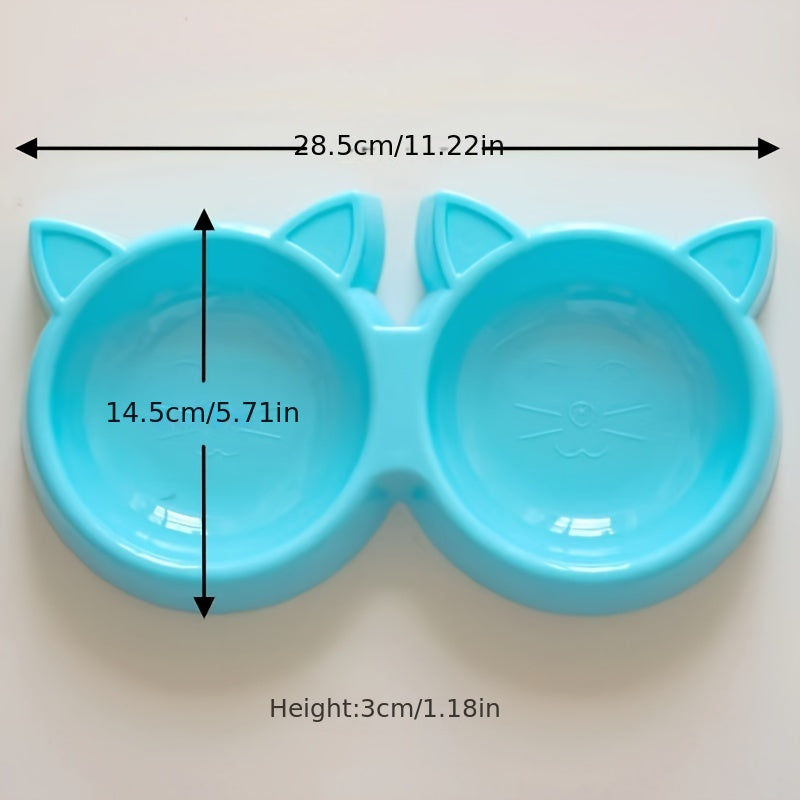 Dual Pet Feeding Bowls for Cats & Small Dogs - Non-Slip, Easy Clean Plastic Food and Water Dish Set