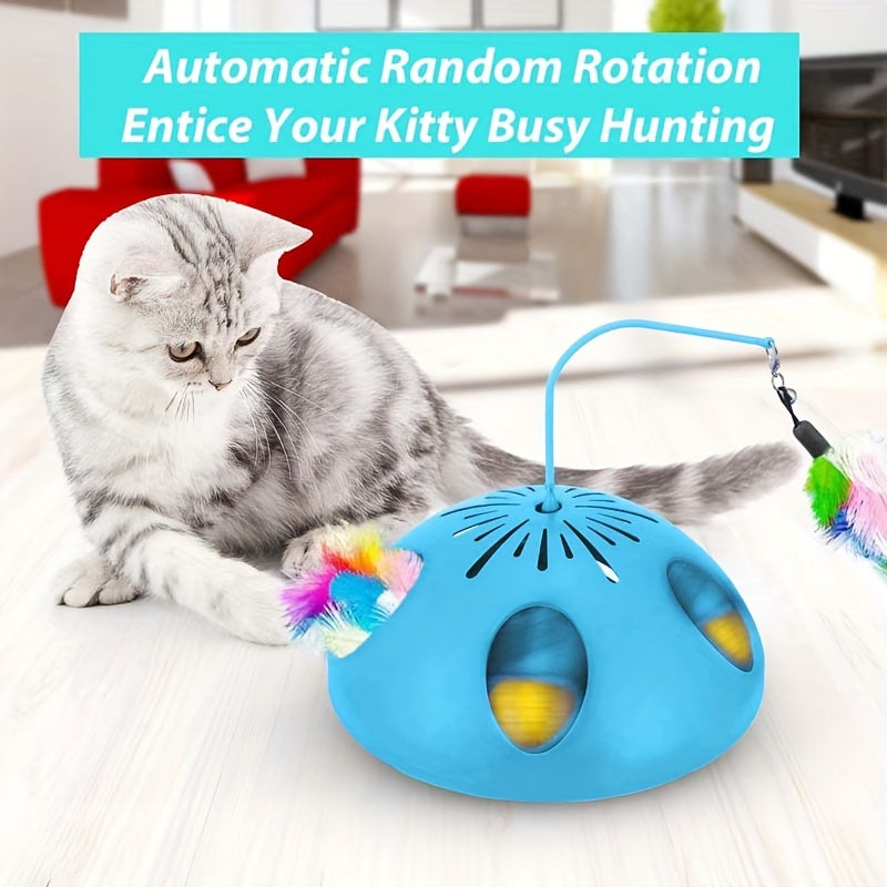 Cat Toys 3-in-1 Automatic Kitten Toys, 2 Speed Modes Electronic Cat Toys, Interactive Cat Toys For Indoor Cats With Feather And Bell Ball, Cat Toys Cat Hunting Toy For Pet Fun Exercise