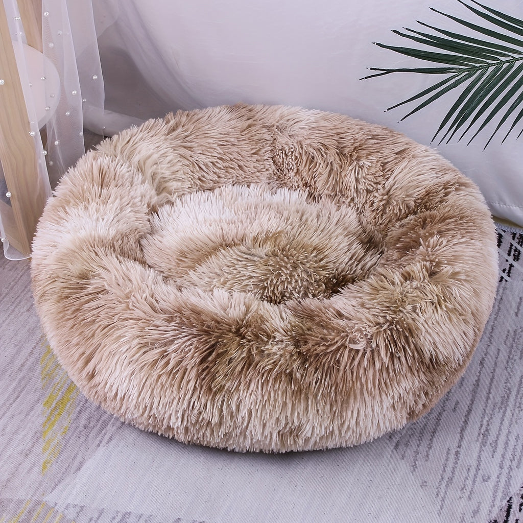 1pc Round Plush Gradient Color Calming Cat Bed, Machine Washable, Four Seasons Warm Comfortable Soft Nest, Suitable for Small and Medium Dogs and Cats, Pet Bed