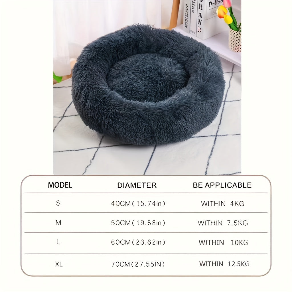 Ultra-Soft Winter Cat Bed - Cozy Round Nest for Deep Sleep - Premium Long Plush Cat Cushion - Calming Comfy Haven for Cats