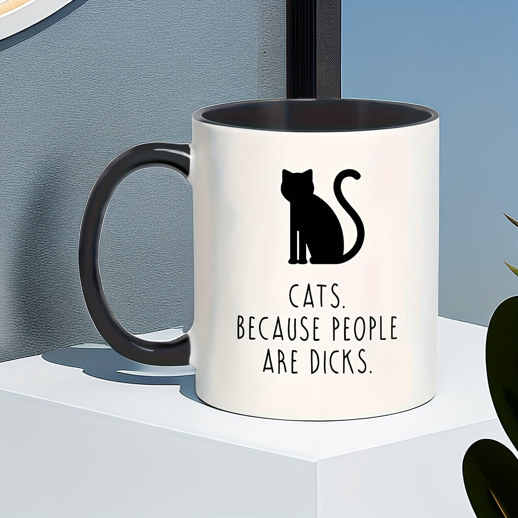 1pc, Whimsical Black Cat Ceramic Coffee Mug - 11oz, Poly-Coated, Reusable, Animal Print, Multipurpose Drinkware for Kitten Lovers - Perfect Birthday, Holiday, Thanksgiving, Christmas Gift