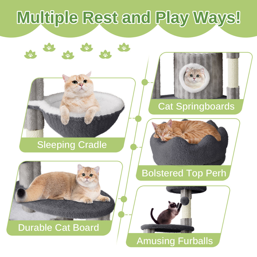 Dogat Extra - Large Cat Activity Tree Tower - 162cm Cat Condo with Hammock - Ideal for Both Adult Cats and Kittens! A Must - Have for Feline Fun and Comfort.