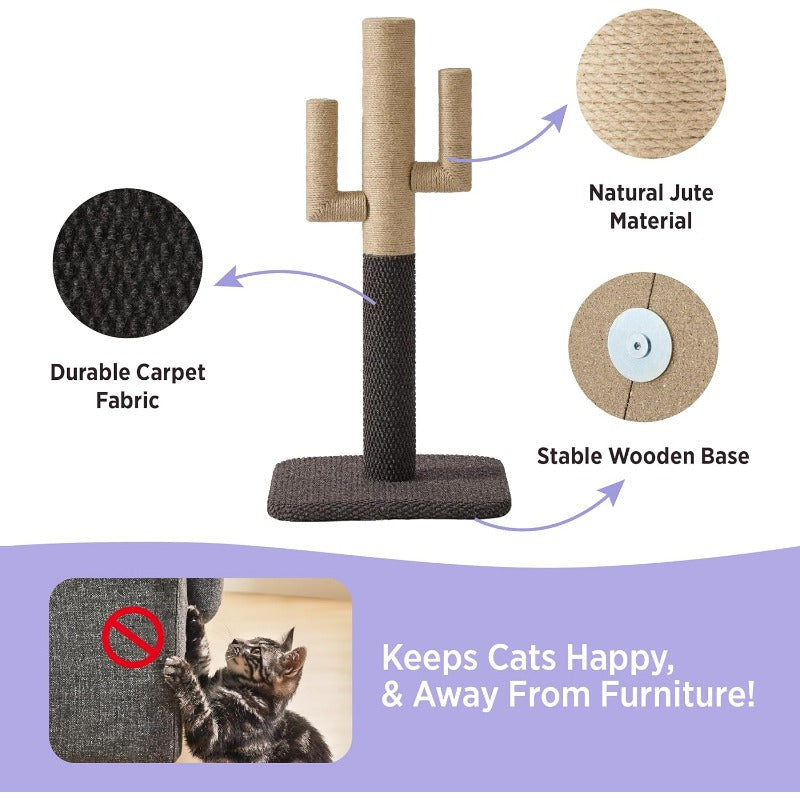Lesure Medium-Sized Cactus Cat Scratching Post with Durable Carpet Base - Sturdy Kitten Play Tower, 65cm