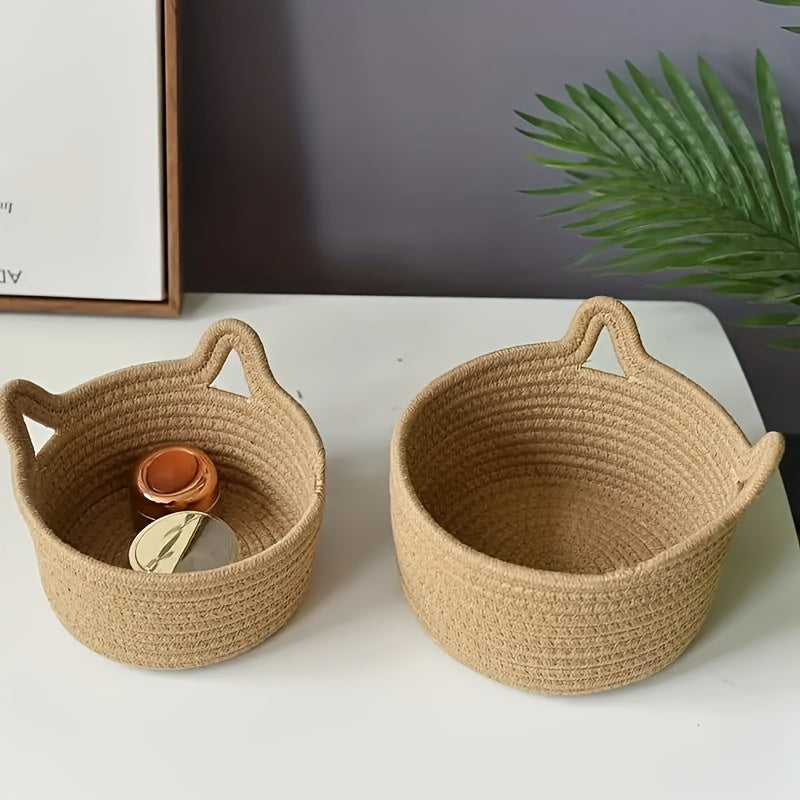 1pc Cute Cat Ear Storage Basket: Desktop Sundries Organizer for Office & Home Decor