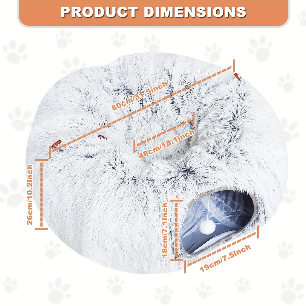 1pc FunTrip Cat Tunnel Bed Plush Hides Cat Channel Donut Circle Shape with Cat Cave for Indoor Cats And Rabbits