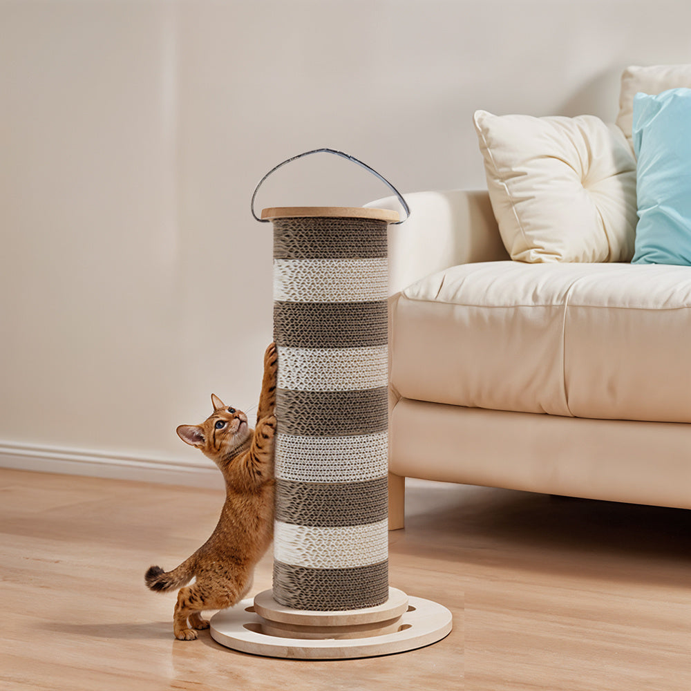 Cat Scratching Post for Indoor Cats, Scratcher Multifunctional Sturdy with Scratcher Post, Funny Cats Scratch Pole, Solid Wooden Base, Interactive Rotating Kitten Cat Scratch Post, 55cm Tall