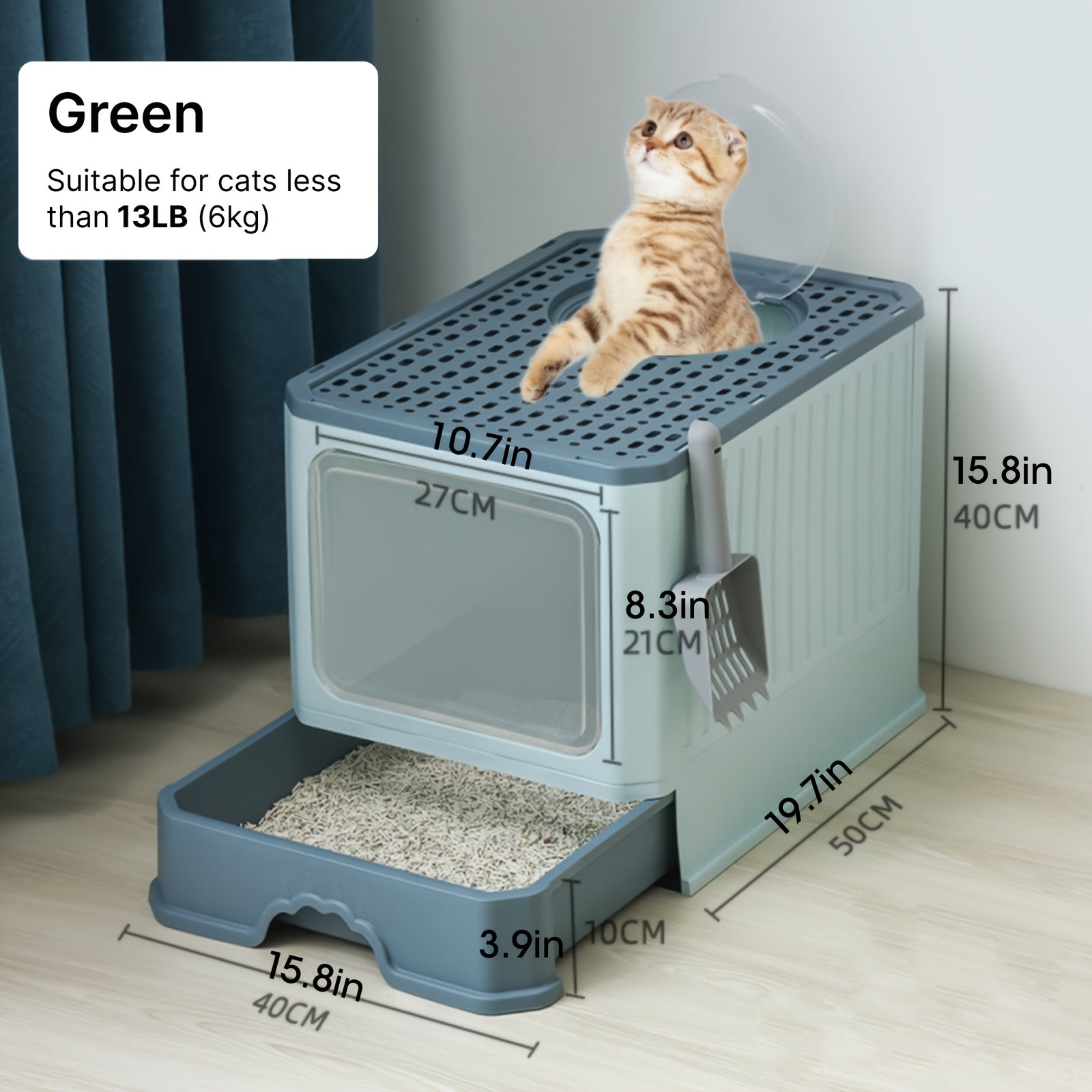 Fully Enclosed Cat Litter Box With Lid, Foldable Anti-Splashing Cat Litter Drawer With Front Flap Door And Toy Entry, Cat Toilet For Indoor Cats