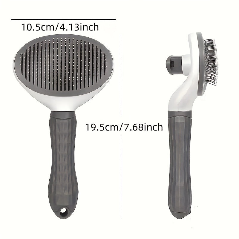 One-Click Easy Clean Pet Hair Remover Brush - Stainless Steel Grooming Rake for Dogs and Cats with No Battery Required