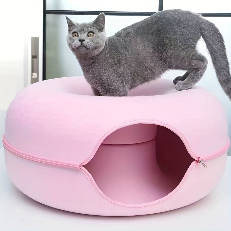Cat Cave for Multiple Cats & Large Cats, Cat Caves for Indoor Cats, Cat Tunnel Bed, Scratch Detachable & Washable Large Donut Cat Bed