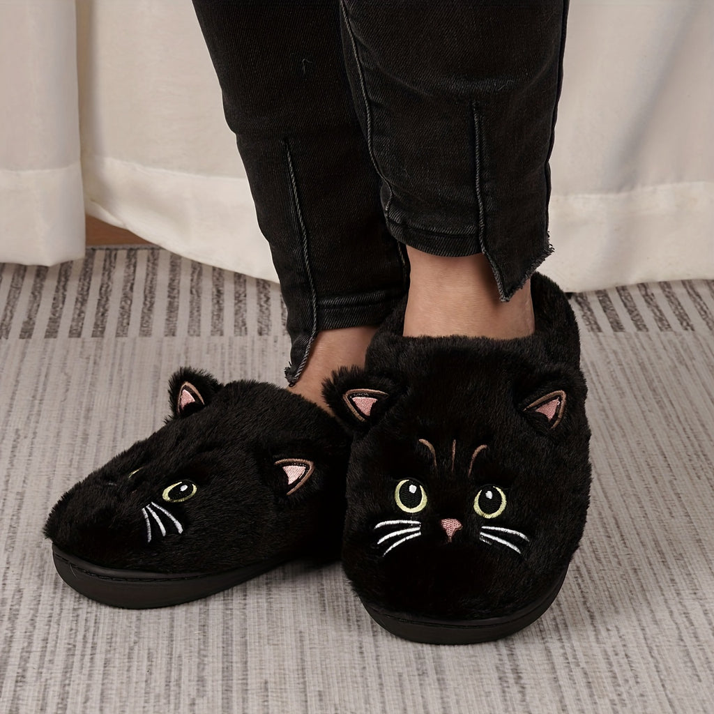 Cute Cartoon Cat Design Slippers, Casual Slip On Plush Lined Shoes, Comfortable Indoor Home Slippers
