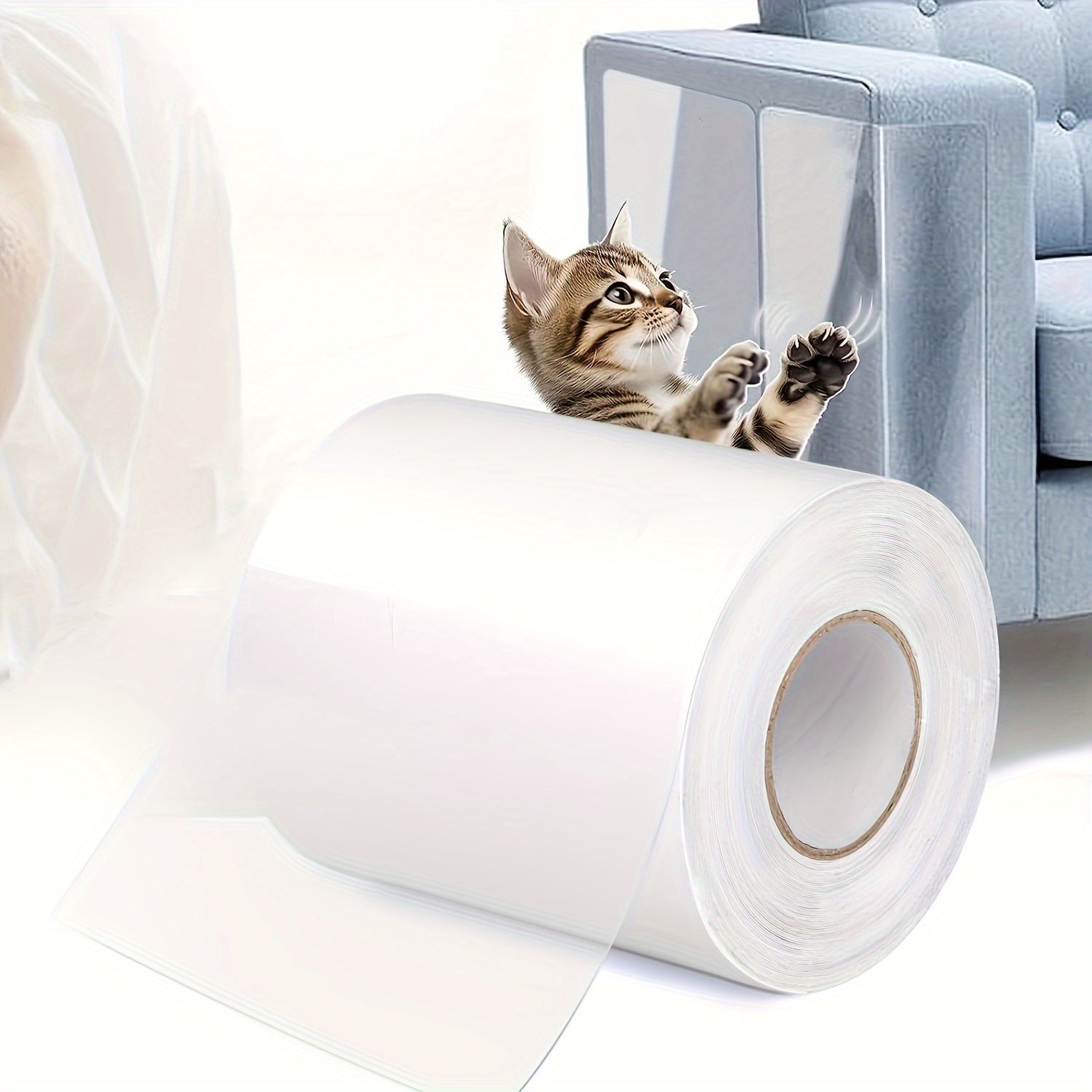 1 Roll of Premium Cat Training Tape - Durable Furniture Protector, Scratch Guard for Couch, Door, and Cat Furniture - Easy to Use, Removable, and Reusable Adhesive