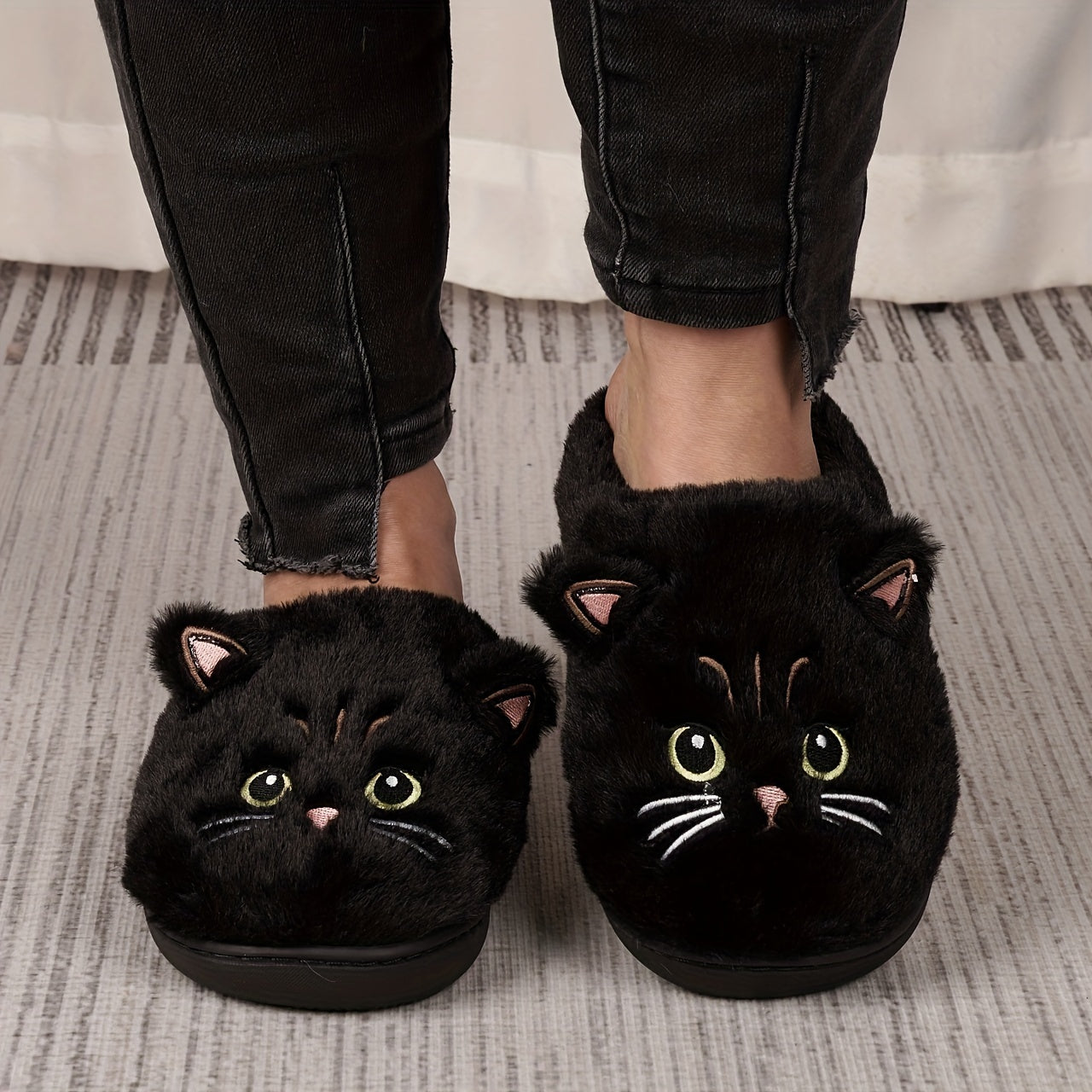 Cute Cartoon Cat Design Slippers, Casual Slip On Plush Lined Shoes, Comfortable Indoor Home Slippers