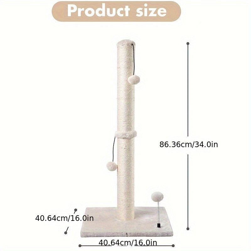 MECOOL 86.36cm Tall Cat Scratching Post with Hanging Balls - Sisal Scratch Pole for Adult Cats and Kittens