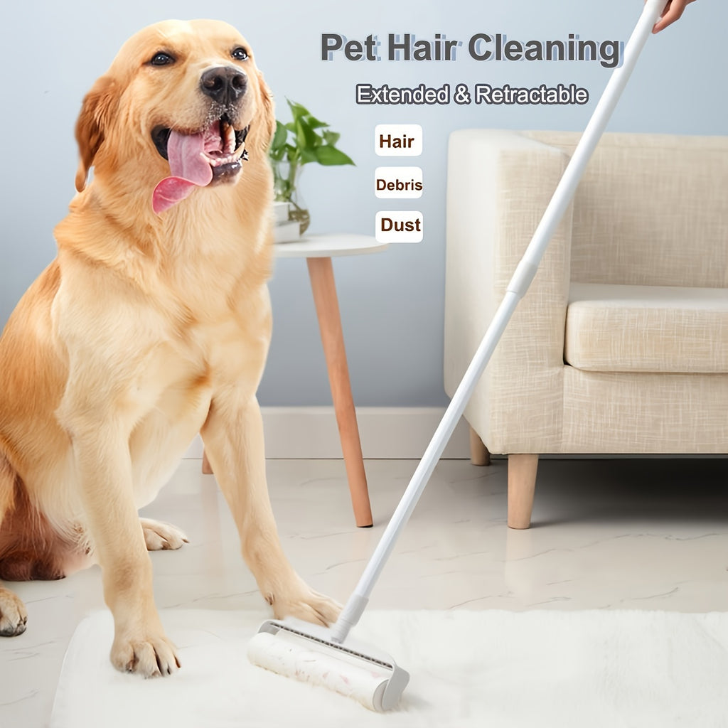 2 In 1 Long Handle Pet Roller Hair Remover For Dog Cat, Reusable Lint Fur Rollers For Pet Hair Carpet Sofa Bed Floor