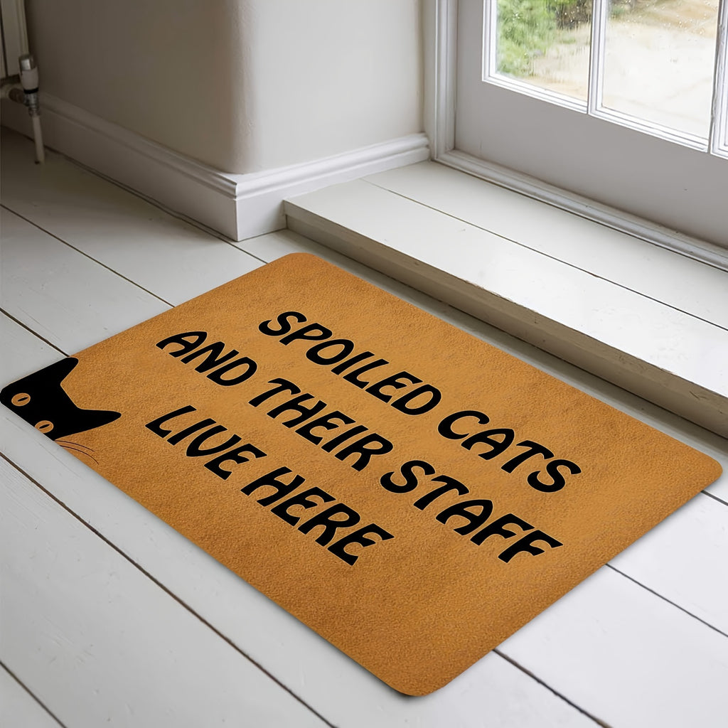 1pc Cute Cat Letter Printed Door Mat, Durable Non-slip, Waterproof And Anti-fouling Mat, Suitable For Entrance, Living Room, Bedroom And Kitchen, Machine Washable, Home Decor, Room Decor