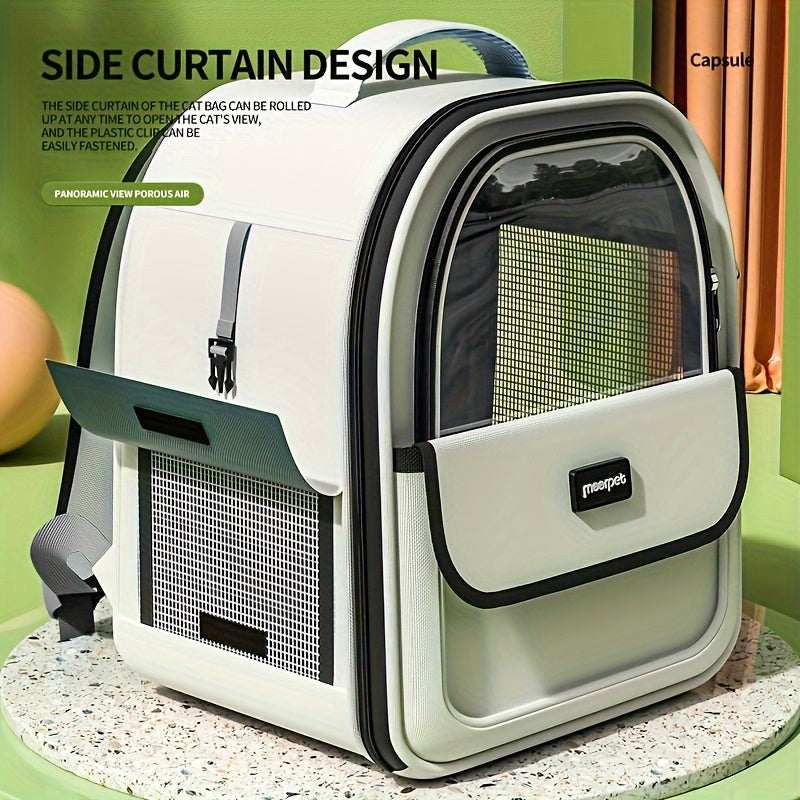 Large Capacity Transparent Pet Carrier Backpack for Cats & Dogs - Breathable Oxford Cloth, Portable Space Capsule Design with Zip Closure, Ideal for Travel & Outdoor Use