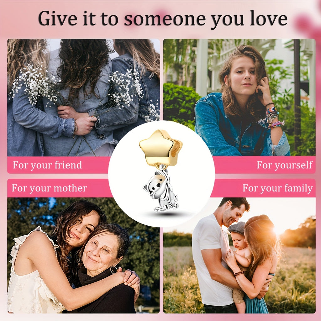 Charming Cat & Golden Star Charm - Whimsical Silver Plated Pendant for Bracelets, Earrings, or DIY Jewelry - Perfect Gift for Pet Lovers, Cat Accessories