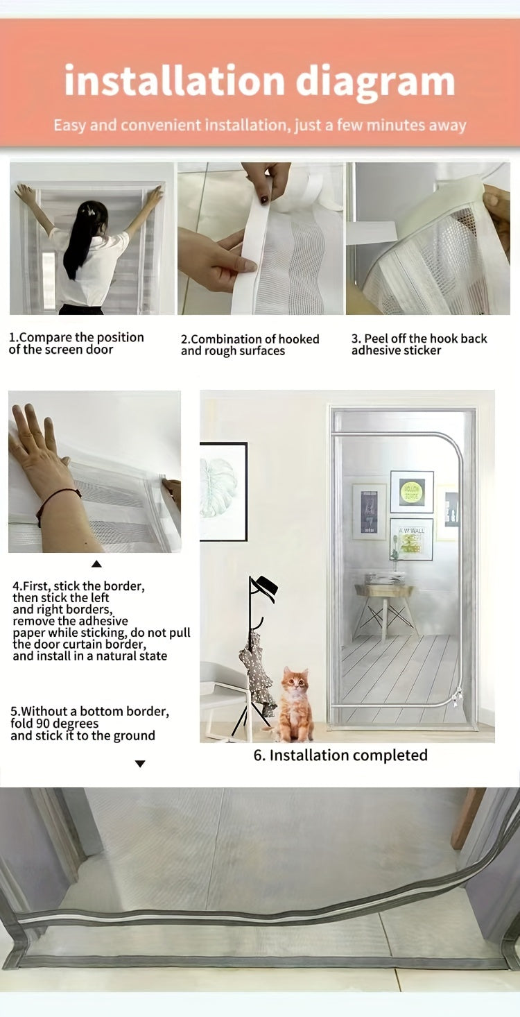 Durable Double Line Sewing Cat Proof Door Curtain - Pet Gate for Cats, Made of Sturdy PP Material
