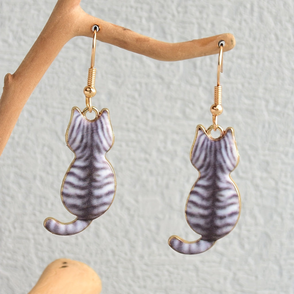 Cute Enamel Cat Design Dangle Earrings Cartoon Style Zinc Alloy Jewelry Adorable Gift For Women   Daily Casual