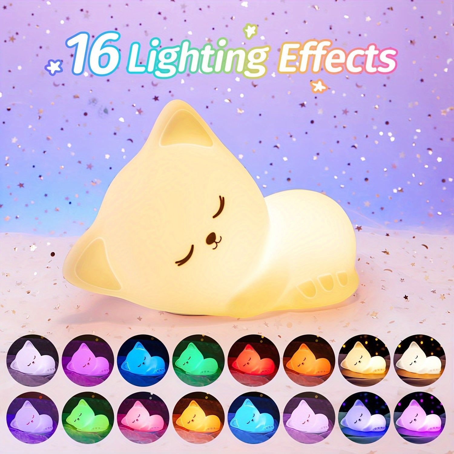 Cute Cat Night Light With Remote Control And Touch, 16 Colors Silicone Cute Night Light Lamp, 5 Brightness Timer Night Light, USB Rechargeable Cordless, perfect for Christmas gifts, holiday office, bedroom, hotel, party, rest