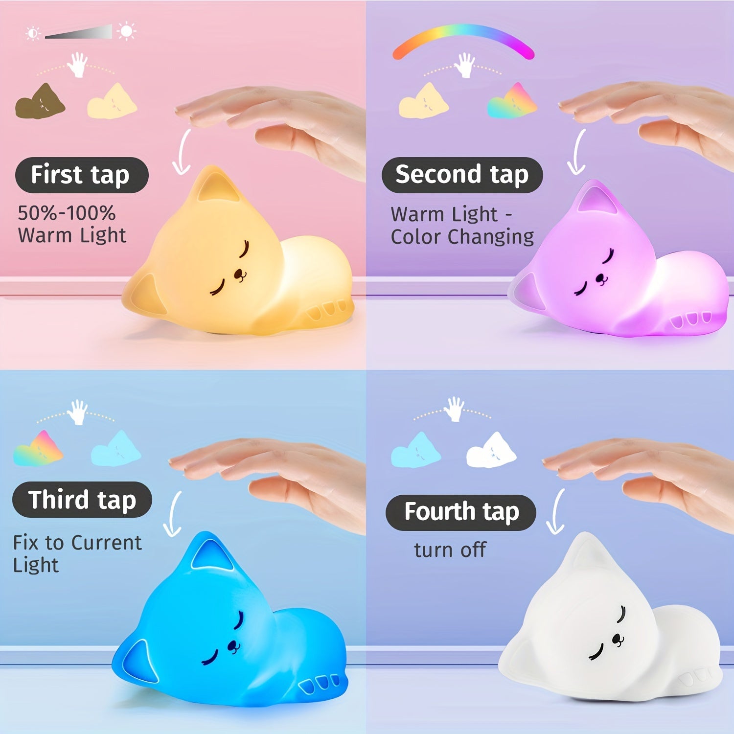 Cute Cat Night Light With Remote Control And Touch, 16 Colors Silicone Cute Night Light Lamp, 5 Brightness Timer Night Light, USB Rechargeable Cordless, perfect for Christmas gifts, holiday office, bedroom, hotel, party, rest