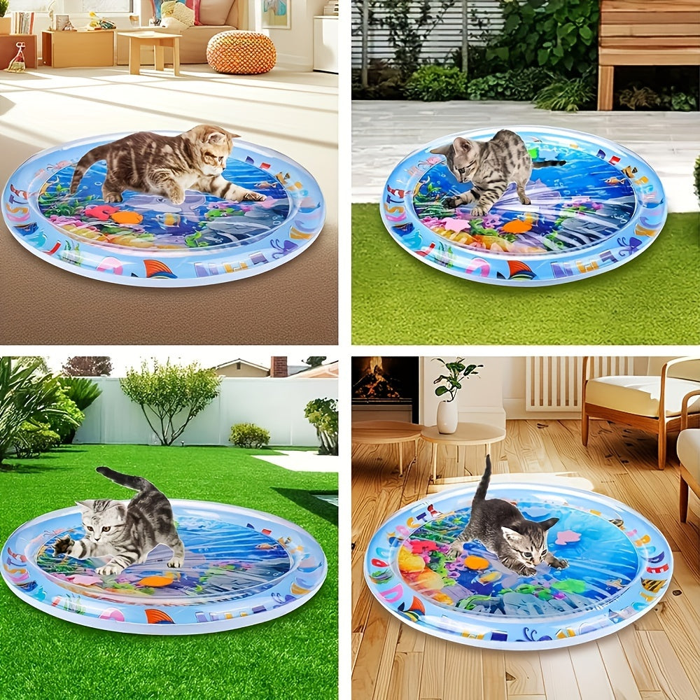 Interactive Water Play Mat for Cats and Small Dogs, Animal Print Splash Pad, Leakproof Durable Plastic Pet Activity Mat for Indoor/Outdoor Fun, Cooling Entertainment Toy for Feline & Canine Enrichment